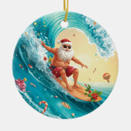 Surfing Christmas with Santa Claus surfer セラミックオーナメント