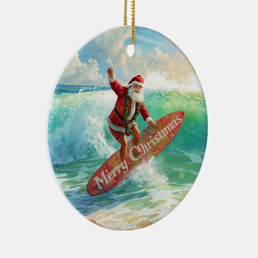 Surfing Christmas with Santa Claus surfer セラミックオーナメント (右)
