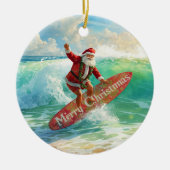 Surfing Christmas with Santa Claus surfer セラミックオーナメント (正面)