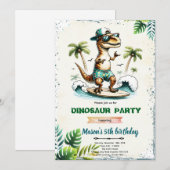 Surfing Dinosaur Birthday Invitation  招待状 (正面/裏面)