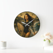 Surfing Funny Mona Lisa for Beach & Ocean Lovers ラージ壁時計 (ホーム)