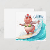Surfing Hippo Bikini Christmas シーズンカード (正面/裏面)