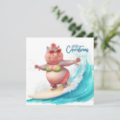 Surfing Hippo Bikini Christmas シーズンカード (スタンド正面)