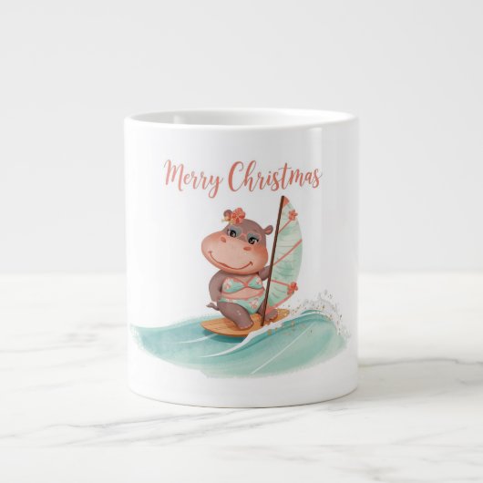 Surfing Hippo Bikini Christmas  ジャンボコーヒーマグカップ (正面)
