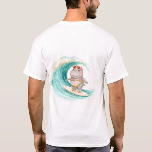 Surfing Hippo Christmas Bikini Hippo T-Shirt  Tシャツ (裏面)