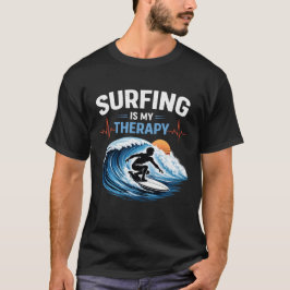 Surfing Is My Therapy Ocean Surfer Heartbeat Tシャツ