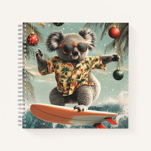 Surfing Koala in Hawaiian Shirt ノートブック (正面)