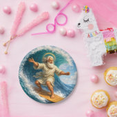Surfing Moses funny biblical art party paper plate ペーパープレート (パーティー)