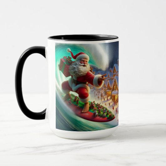 Surfing Santa Coming to Town Christmas Coffee Mug マグカップ (左)
