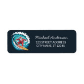 Surfing Santa Funny Christmas Return Address ラベル (正面)