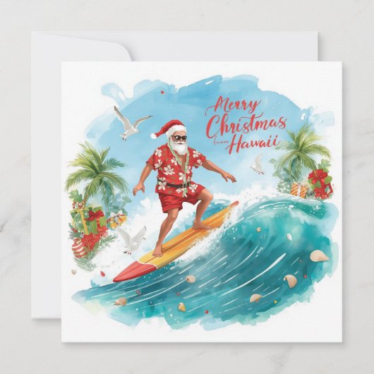 Surfing Santa in Hawaii – Tropical Christmas  シーズンカード (正面)