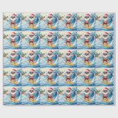 Surfing Santa is on big wave in Hawaii  ラッピングペーパー (フラット)