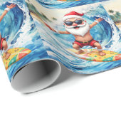 Surfing Santa is on big wave in Hawaii  ラッピングペーパー (ロールコーナー)