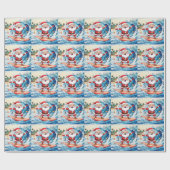 Surfing Santa is on big wave in Hawaii  ラッピングペーパー (フラット)