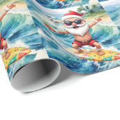 Surfing Santa is on big wave in Hawaii ラッピングペーパー (ロールコーナー)