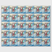 Surfing Santa is on big wave in Hawaii ラッピングペーパー (フラット)