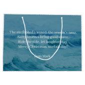 Surfing Santa is on big wave in Hawaii  ラージペーパーバッグ (裏面)