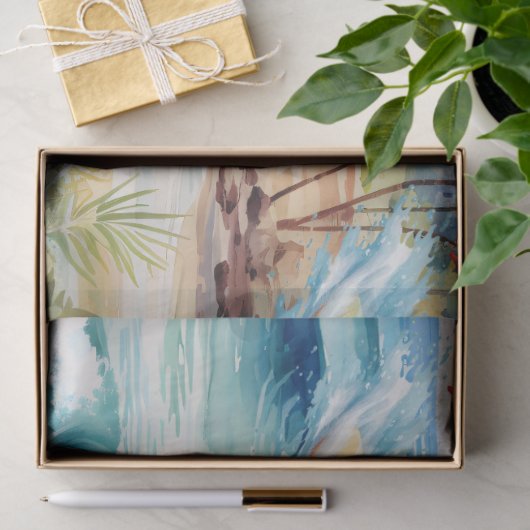 Surfing Santa is on big wave in Hawaii  薄葉紙 (ギフト)