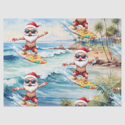 Surfing Santa is on big wave in Hawaii 薄葉紙 (正面)