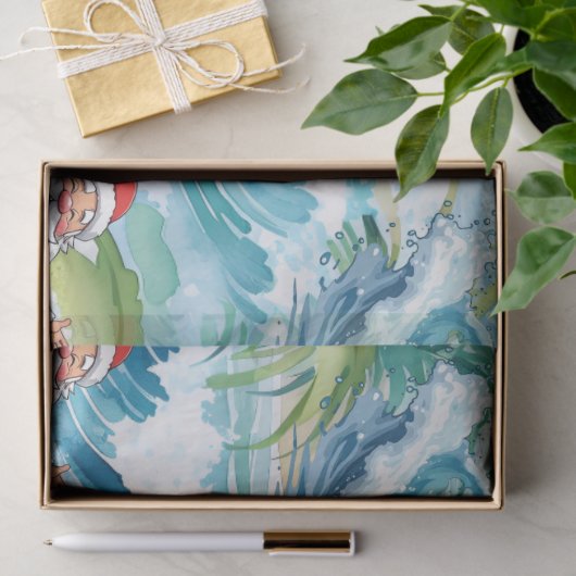 Surfing Santa is on big wave in Hawaii 薄葉紙 (ギフト)