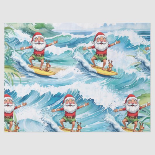 Surfing Santa is on big wave in Hawaii  薄葉紙 (正面)