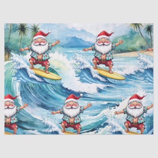 Surfing Santa is on big wave in Hawaii 薄葉紙 (正面)