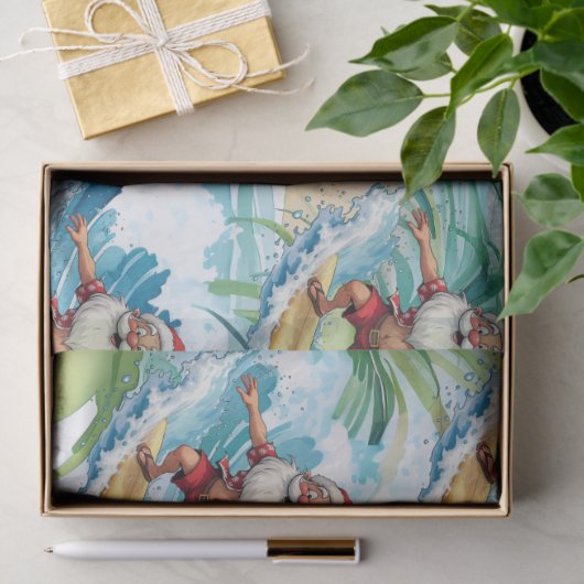 Surfing Santa is on big wave in Hawaii  薄葉紙 (ギフト)