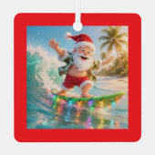 Surfing Santa Tropical Christmas メタルオーナメント (裏面)