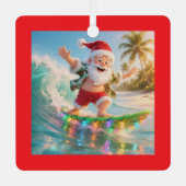 Surfing Santa Tropical Christmas メタルオーナメント (正面)