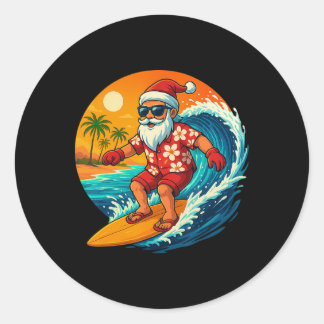 Surfing Santa Tropical Christmas Holiday Hawaiian  ラウンドシール