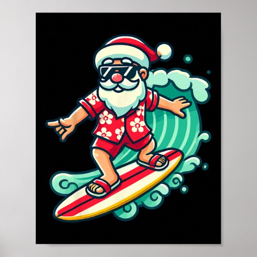 Surfing Santa Tropical Christmas Vacation Xmas In  ポスター (正面)