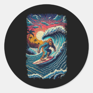 Surfing Sasquatch Shirt Art Teacher Big Wave Surfe ラウンドシール
