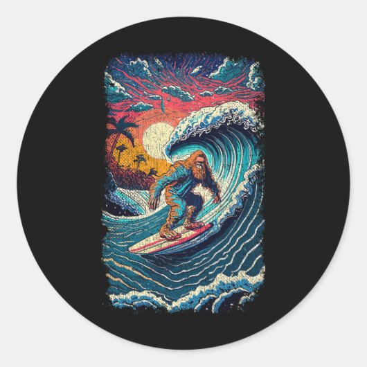 Surfing Sasquatch Shirt Art Teacher Big Wave Surfe ラウンドシール (正面)