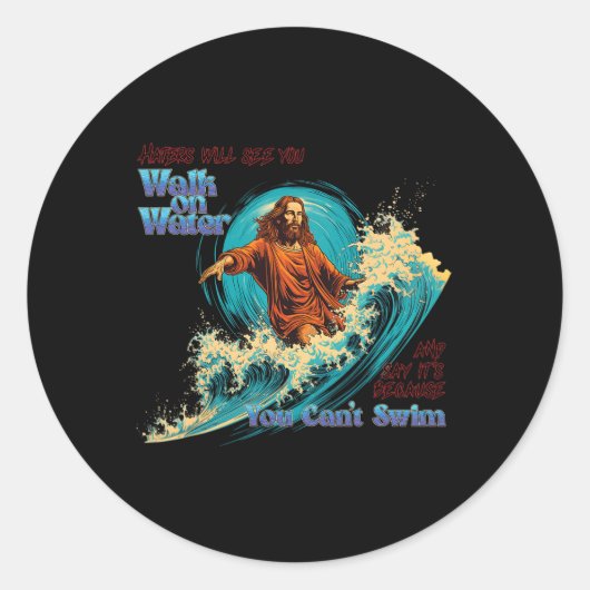 Surfing Savior Jesus Christ, The Master Of Waves  ラウンドシール (正面)