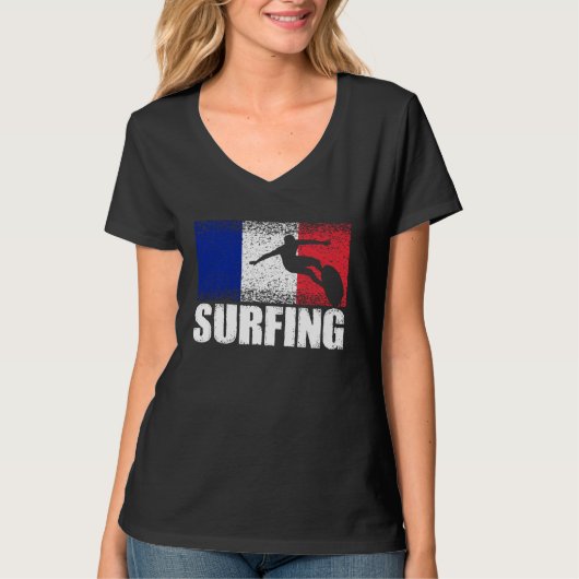 Surfing sports France flag French surfers Tシャツ (正面)