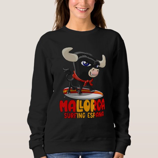 Surfing Spot Spain Mallorca with Cute Taurus スウェットシャツ (正面)