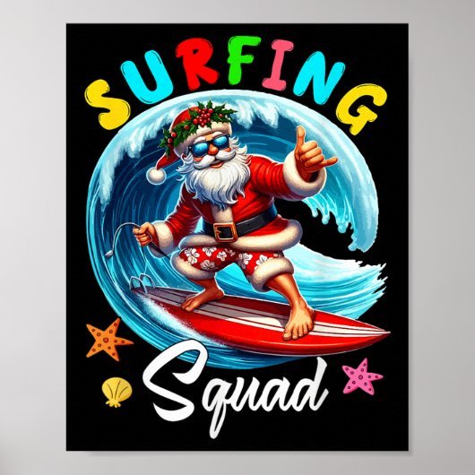 Surfing Squad Christmas In July Santa Hawaiian Fun ポスター (正面)
