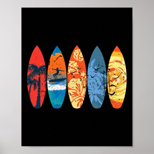 Surfing Surfer Palm Tree Surfboard Sunset Wave _1  ポスター (正面)