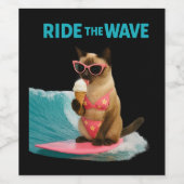 Surfing themed party for Siamese Cat lovers ワインラベル (シングルラベル)