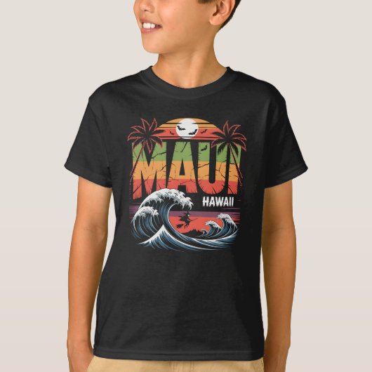 Surfing Witch on Broom Maui Hawaii Halloween Tシャツ (正面)