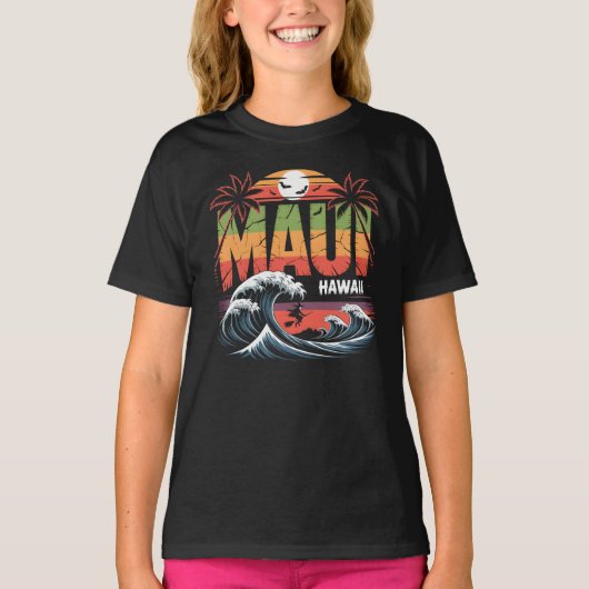 Surfing Witch on Broom Maui Hawaii Halloween Tシャツ (正面)