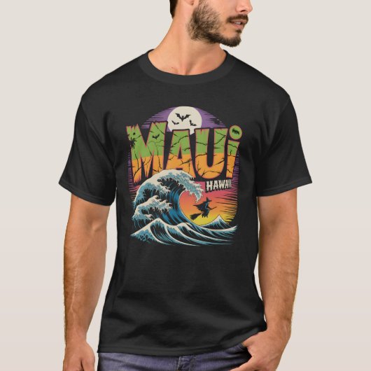 Surfing Witch on Broom Maui Hawaii Halloween  Tシャツ (正面)