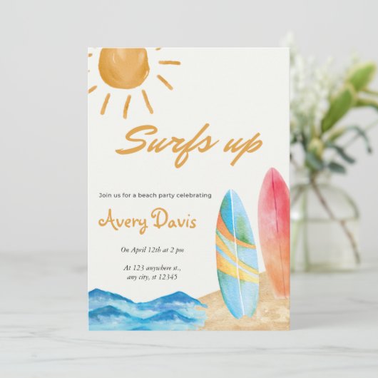 Surfsアップビーチ誕生日パーティーの招待 招待状 (スタンド正面)