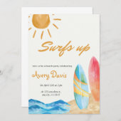 Surfsアップビーチ誕生日パーティーの招待 招待状 (正面/裏面)