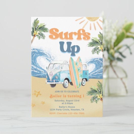 Surfsアップビーチ1st誕生日パーティの招待状 招待状 (スタンド正面)