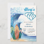 Surfsアップビーチ1st誕生日招待状 招待状 (正面)