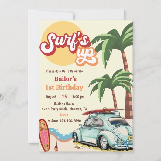 Surfsアップビーチ1st誕生日招待状 招待状 (正面)