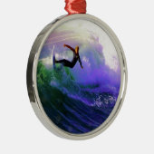 SURFS UPサーファーサーフィンが波をキャッチ メタルオーナメント (右)
