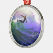 SURFS UPサーファーサーフィンが波をキャッチ メタルオーナメント (左)