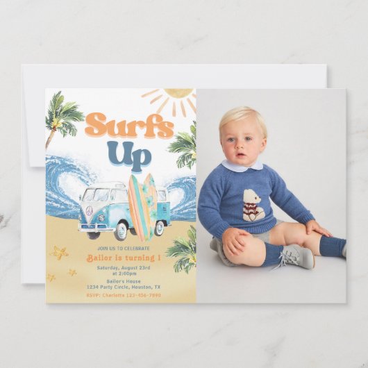 Surfs Upビーチ1st誕生日パーティー写真 招待状 (正面)